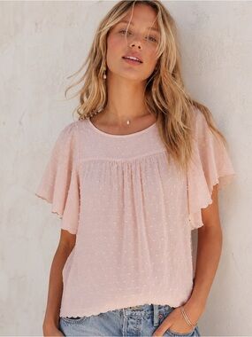 Anthropologie Maeve Swiss Dot Flutter Sleeve Blush Pink Boho Top Sz 4